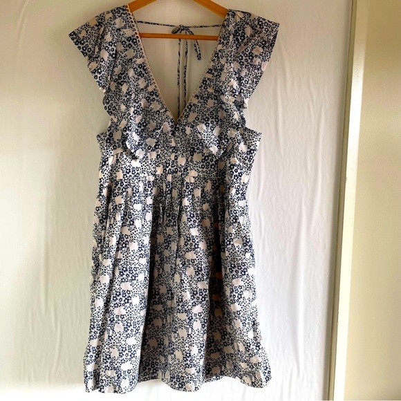 Anthropologie Floral Deep V Neck Mini Dress Size M - Picture 1 of 14